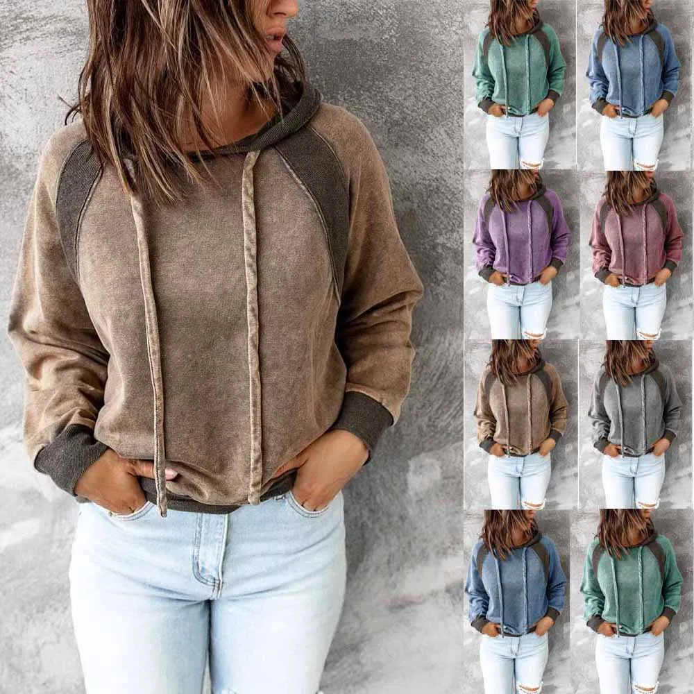 

2023 Autumn/Winter New Women's Casual Splice Top Hooded Long Sleeve Sweater