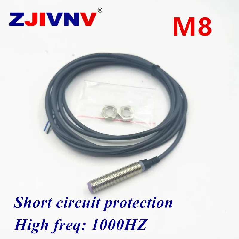

5 шт., высокочастотный индуктивный датчик приближения M8 Flush PNP/NPN NO/NC DC10-30V, защита от короткого замыкания 1 кГц