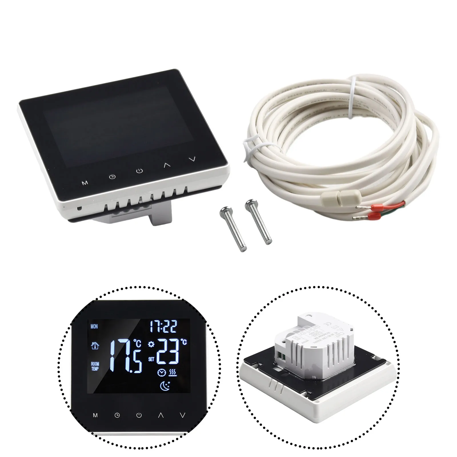 

HD LCD Touch Screen Thermostat with App Control, Weekly Programmable Settings and Child Lock No Color/Size Restrictions