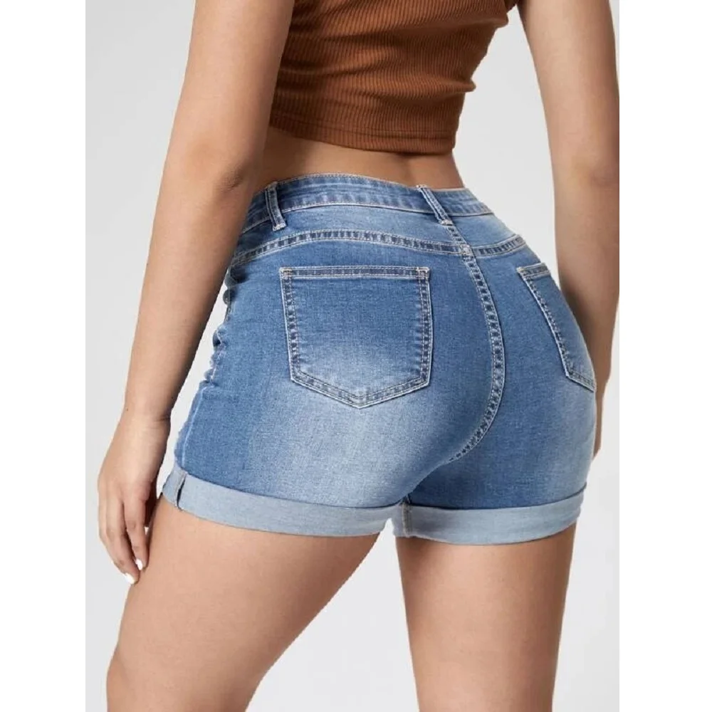 Women Summer Denim Shorts High Waist Ripped Hole Stretch Jeans Short Pants Ladies Casual Shorts