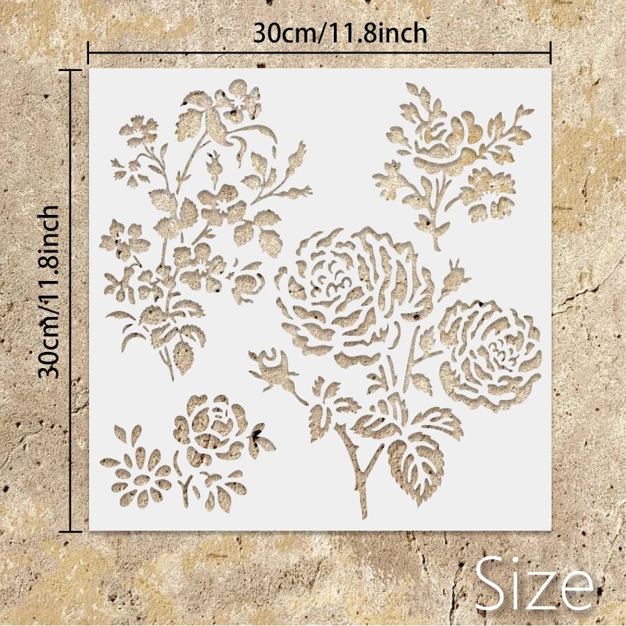1PC 30*30cm 벽 나무 패브릭에 대 한 장미 꽃 스텐실 DIY 아트 페인팅 템플릿 재사용 가능한 PET 시트