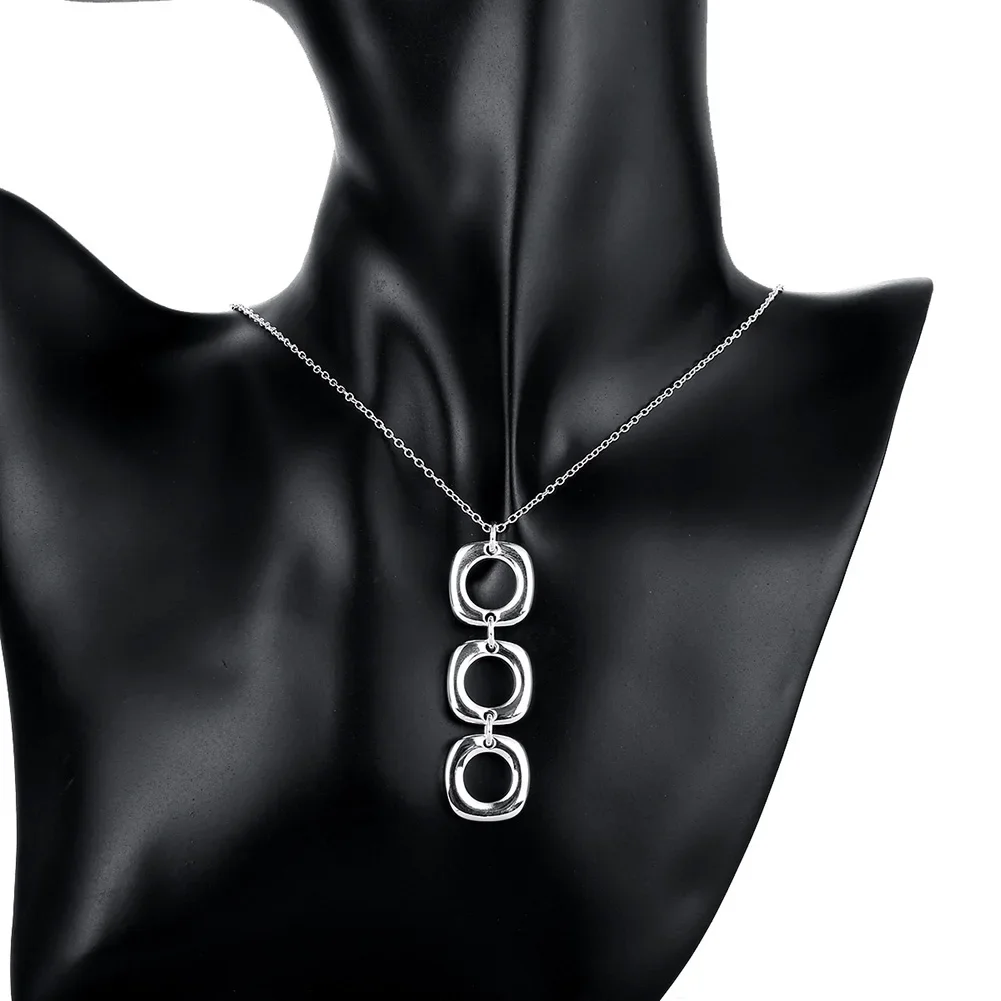 45cm 925 Sterling Silver Necklace for Women three square Pendant 18 inches Christmas gifts Fashion party Jewelry