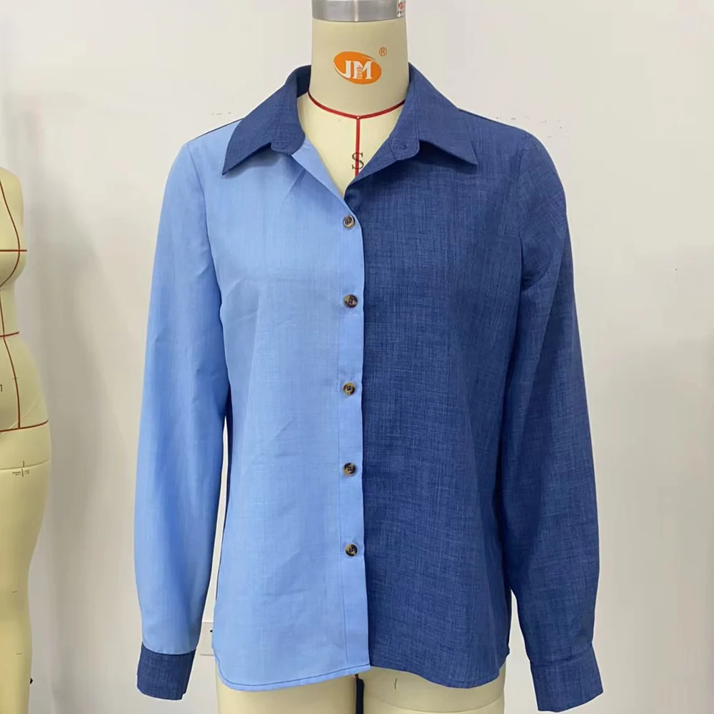 Women Long Sleeve Patchwork Workwear Blouse
