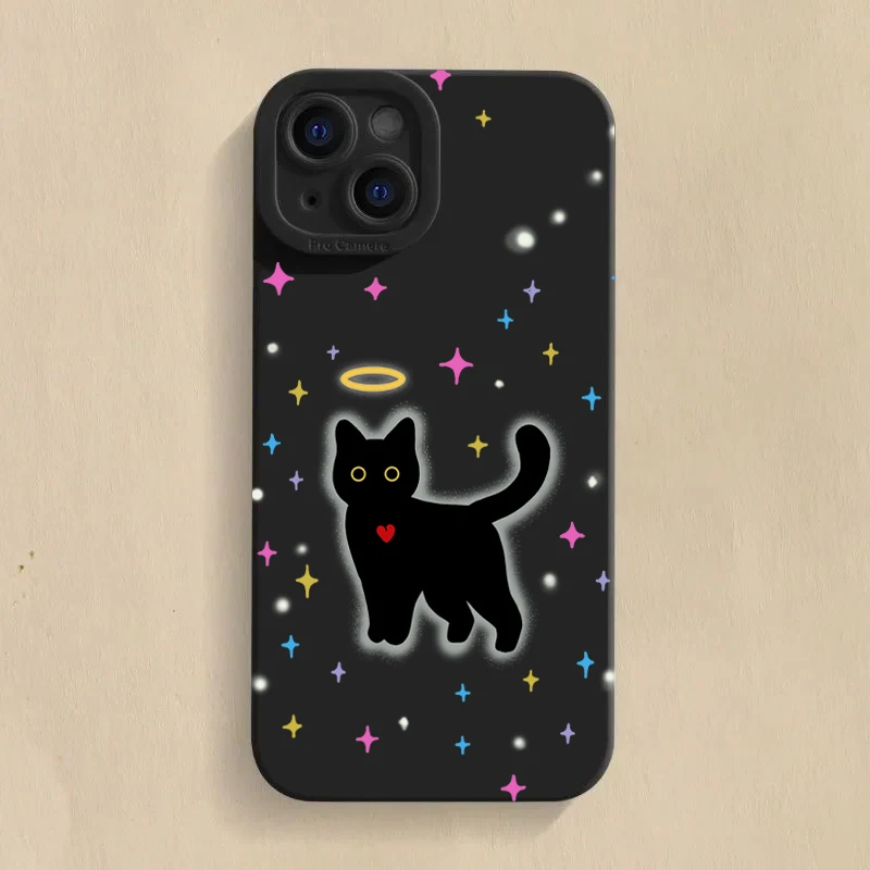 Stylish Black Cat Print Phone Case