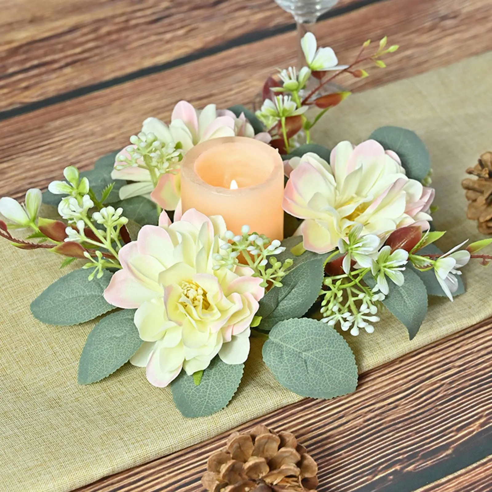 Anillo de vela navideña, coronas, anillos de vela verdes de mesa para velas  cónicas para festivales, sala de estar, decoración navideña - AliExpress, image size:1600x1600