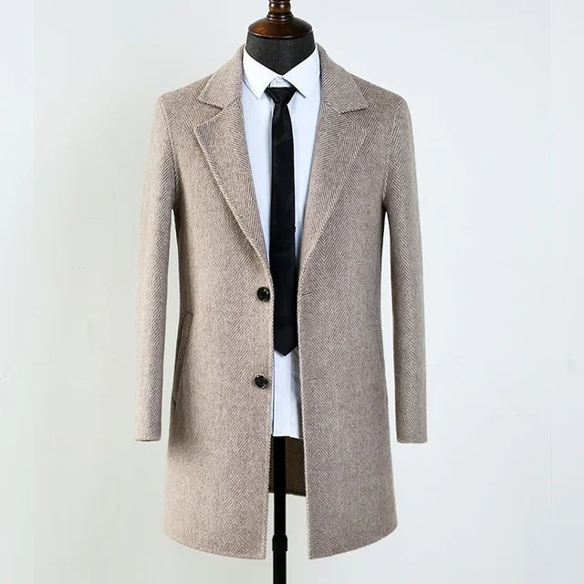 2026 New Flat Collar Men's Coat Autumn Winter Mid-Length Herringbone Single-Breasted Blazer Slim Fit Fashion Suit Jackets 1