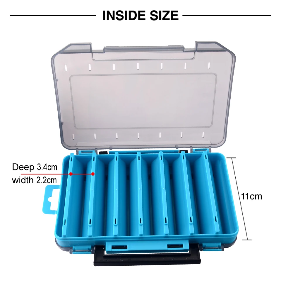 Doppelseitige Angelgerät-Aufbewahrungsbox für Spinner, Köder, Egi-Werkzeugkasten, künstlicher Köderkoffer, Fischerzubehör, Organizer – Detail 4