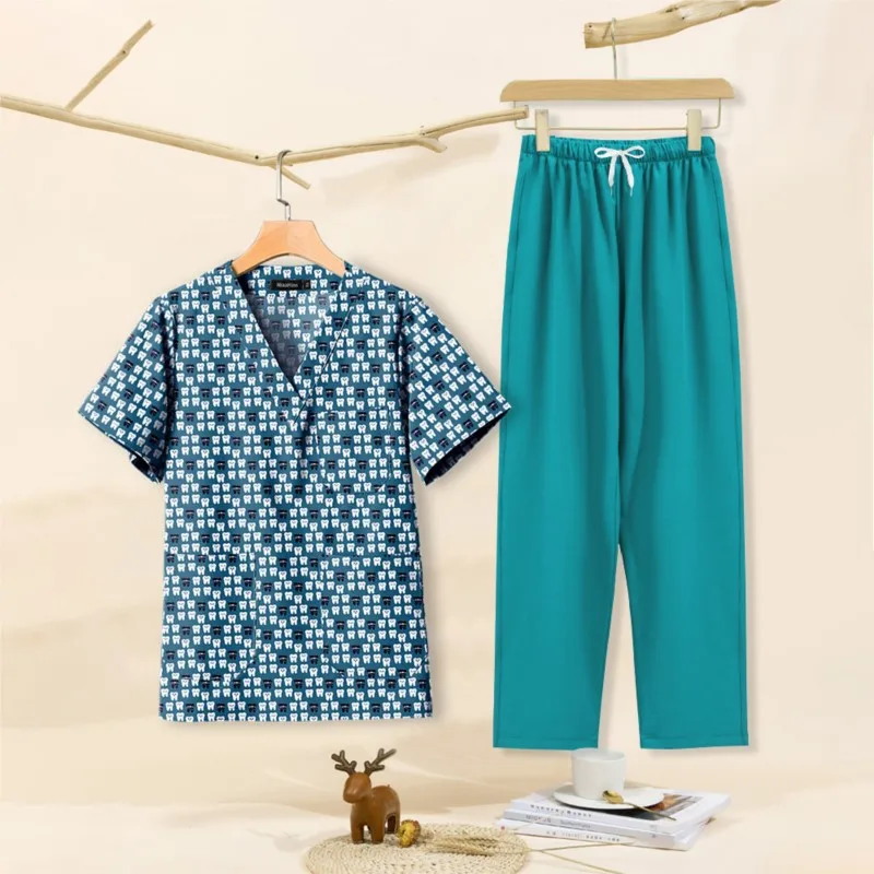 

Teeth pattern Printed Scrub Sets Top Pants Doctor Split Workwear Nurse Uniform Lab Dental Clinic Beauty salon Medical Uniform