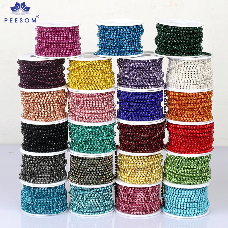 PEESOM2mm-4mmGlassRhinestoneChainTrimwithColorfulBottomSewingStrassCupChainCrystalBandingGlueOnRhinestoneTrim-AliExpress15
