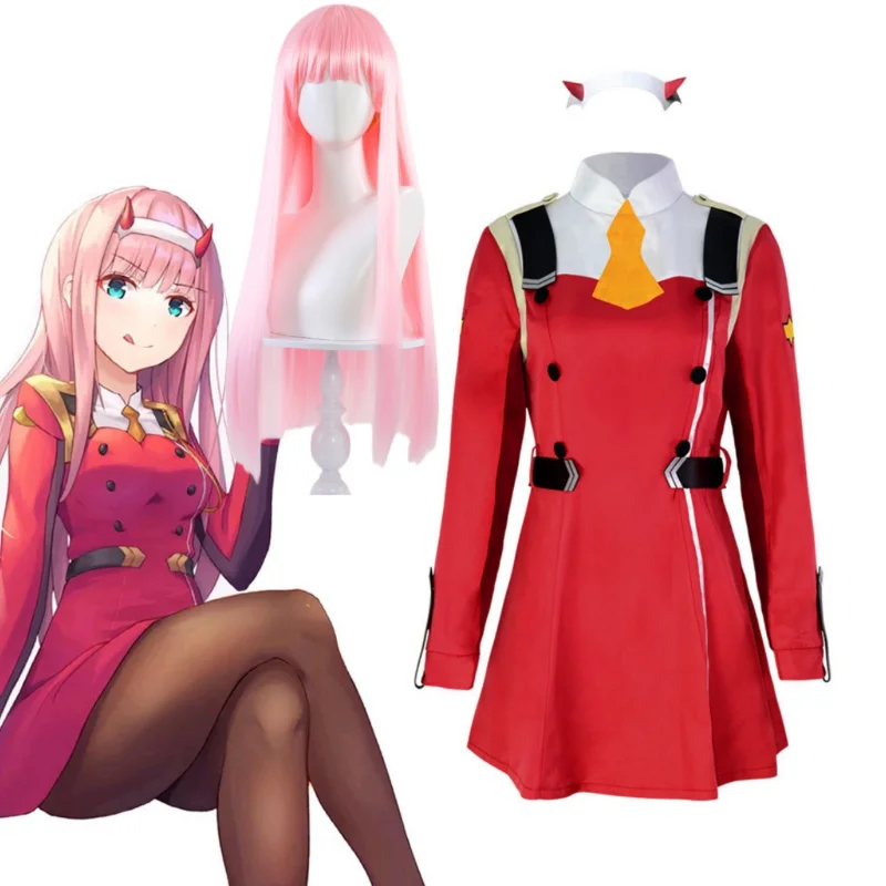 

Костюмы для косплея аниме DARLINGin TheFRANXX ZERO TWO 02, костюмы для платья, костюмы, головные уборы, розовый парик, костюмы для Хэллоуина