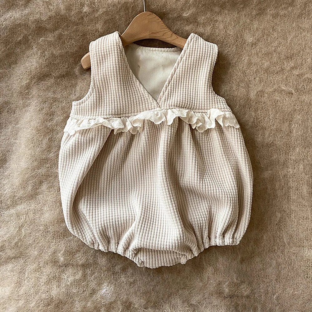 

Ruffles Lace Baby Girls Waffle Vest Romper Summer Autumn 0-24Months New Born Infant Sleeveless Bodysuit Kids Jumpsuit Clothes