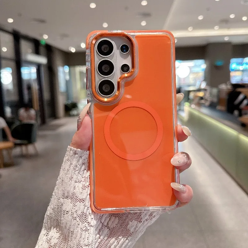 Magnetic Fashion Phone Case with Metal Frame and Lens Cover for Magsafe Compatibility