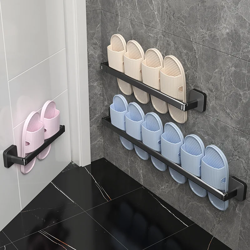 

Bathroom Slipper Rack Wall-mounted No Punching Bathroom Wall Door Shoe Storage Shelves Rack Storage Hanging Rack
