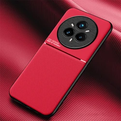 Leather PU Shockproof Back Cover with Magnetic Car Holder Attachment - Realme 14 Pro Plus (Red)