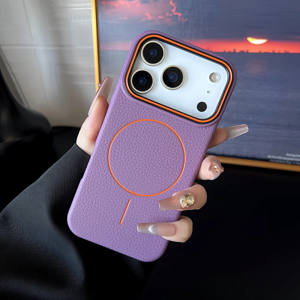 Luxury Leather Texture Magnetic Shockproof Soft TPU Case with MagSafe Compatibility