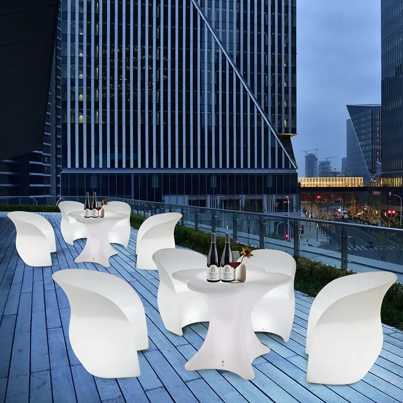 

Deluxe Party Decoration LED Luminous Plum Blossom Table Chair Outdoor Balcony Activities Casual Furniture KTV Bar Supplies