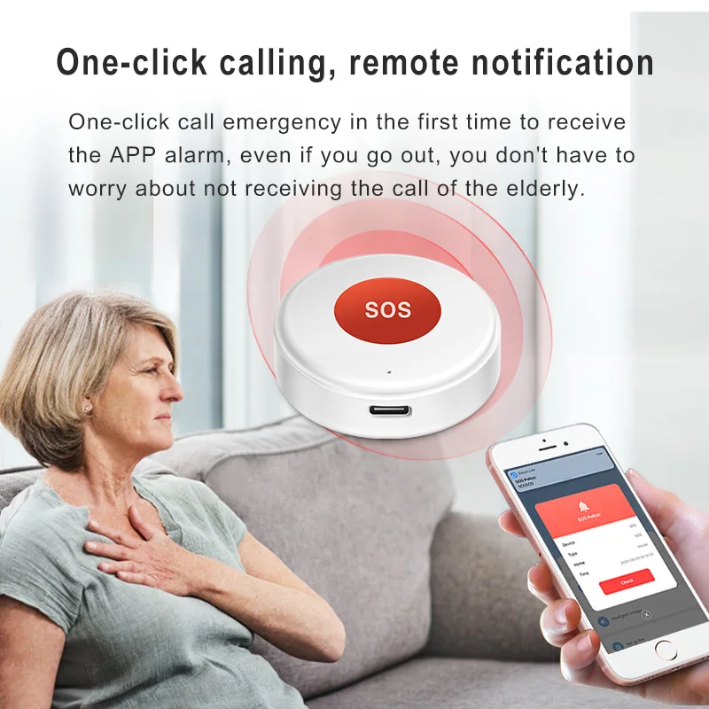 Tuya WiFi Smart SOS Call Button Wireless Caregiver Pager Phone Alert Transmitter Emergency Call Button For Kids Elderly Patient medical alert button,emergency alarm button