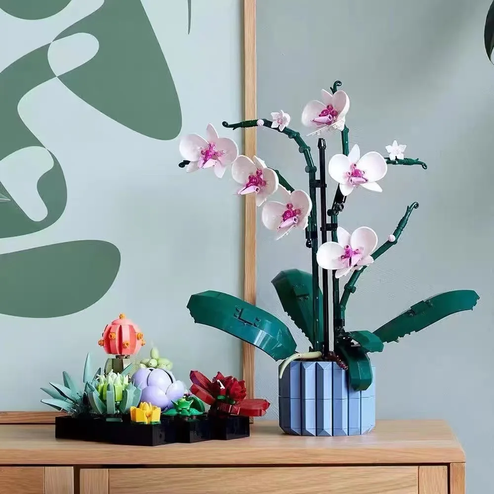 로맨틱 꽃 난초 꽃다발 빌딩 블록 10311 6039, DIY 화분 일러스트 키트, 조립 벽돌 장난감, 포만틱 소녀 선물