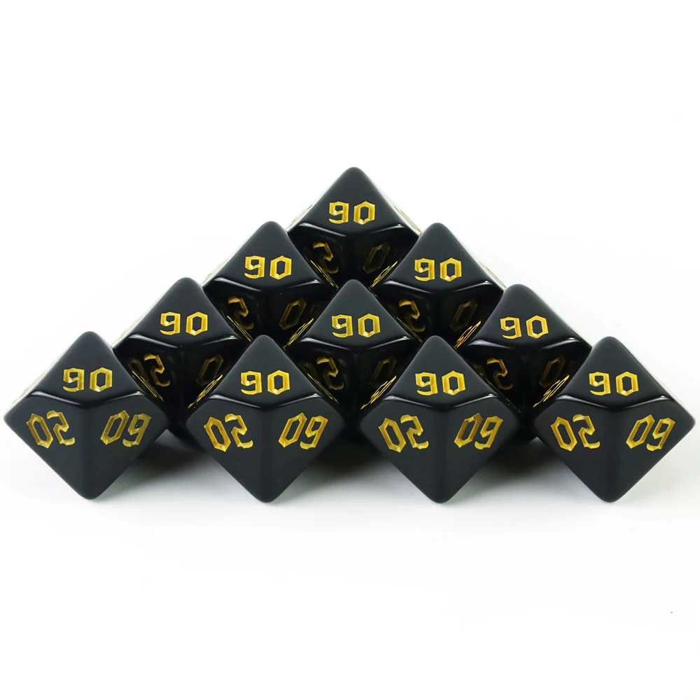 10pcs D00 Dice Black Polyhedral Digital Dice for D&D Games DND RPG 10 Sided
