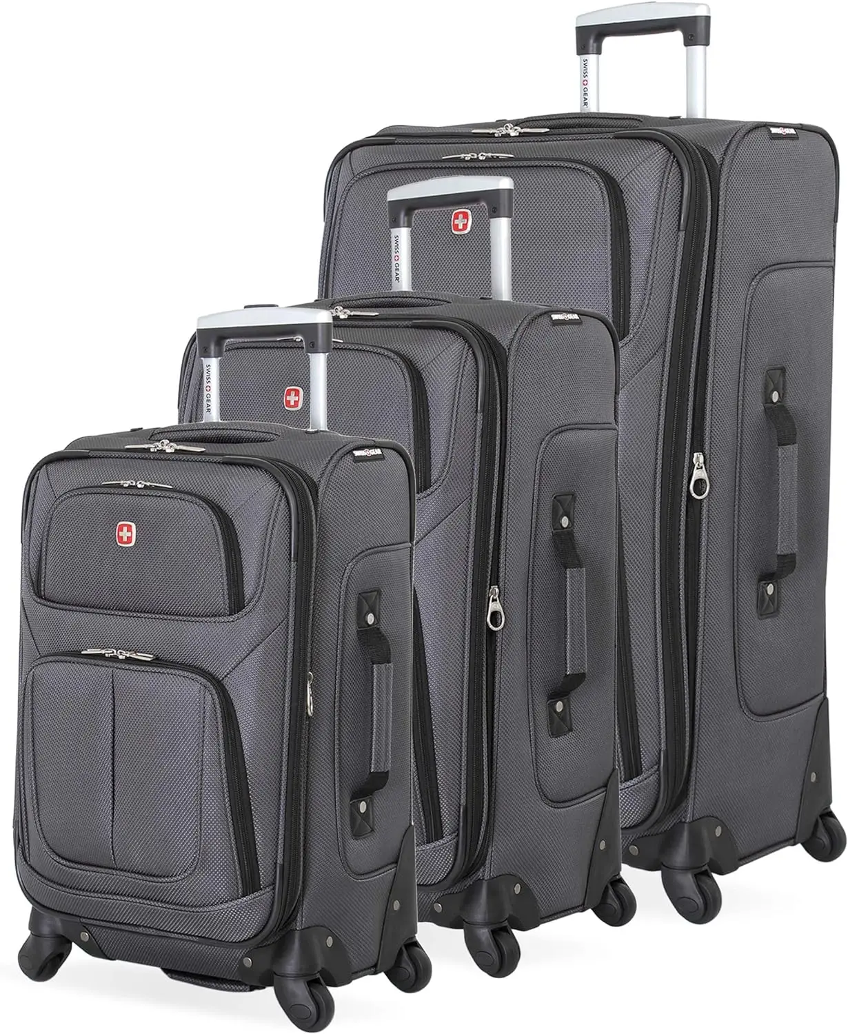 SwissGear Sion Softside Expandable Roller Luggage, Dark Grey, 3-Piece Set (21/25/29)