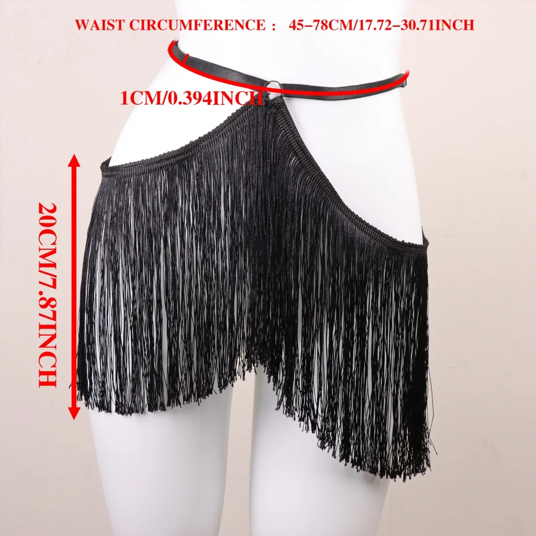 UYEE 2-teiliges Damen-Set: Schwarzes Neckholder-Top mit Quasten-Detail und verstellbarem elastischem Harness-Gürtel für alle Jahreszeiten – Detail 11