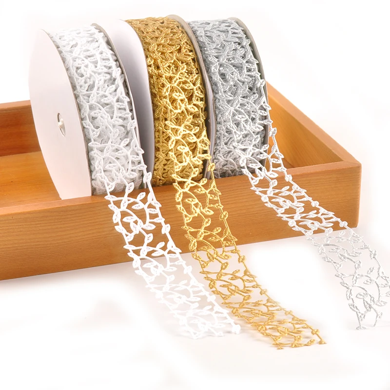 Nastri di pizzo foglia d'oro/argento/bianco decorazioni ricamate fai da te accessori per cucire copricapo fatto a mano fiocco materiali regalo larghezza 3cm