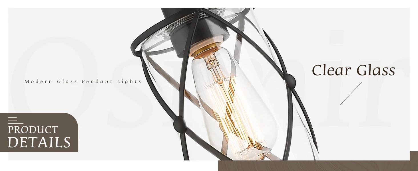 Description Picture 4 of item2 Pack Mini Glass Pendant Light for Kitchen, Cage Pendant Lighting in Black Finish with Clear Glass, Adjustable Length