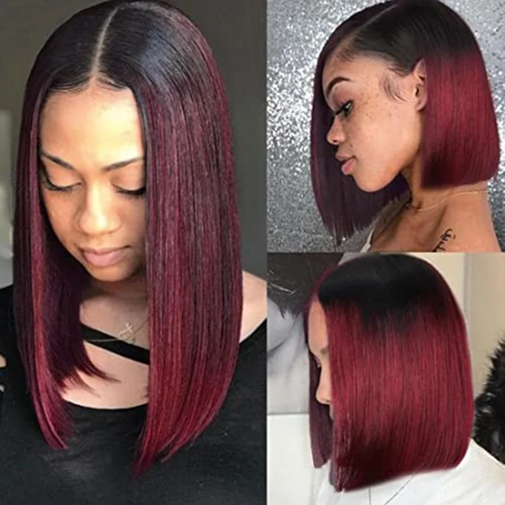 Human Hair Extensions Human Hair Bundles Burgundy Straight Brazilian Human Hair Bundles T1B/99J Red Straight Hair Weave Bundles 1/3/4 PCS Bundle Raw Extensions