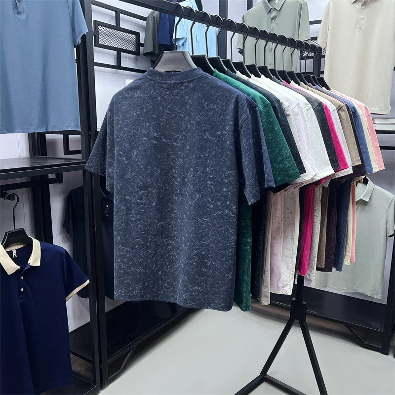 Hochwertiges Marken-T-Shirt aus Seide und Baumwolle mit kurzen Ärmeln, Sommer-Trend, neues Tie-Dye-Design, für Paare, locker geschnitten, koreanischer Rundhalsausschnitt, Herrenmode – Detail 8