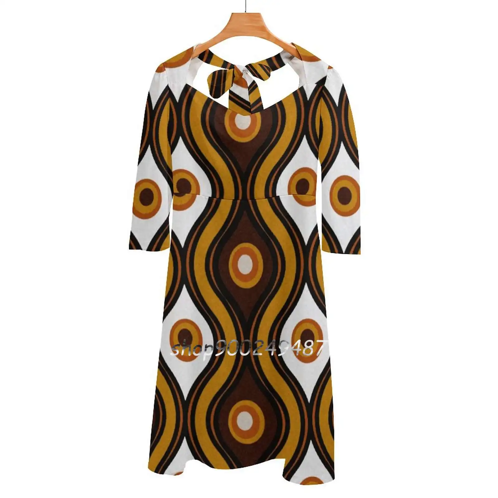 

Retro 1970'S Style Seventies Vintage Pattern Square Neck Dress Sweet Summer Dress Women Elegant Halter Print Dress 70S Pattern