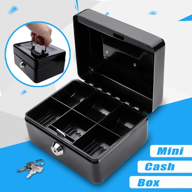 Mini caja fuerte portátil de Metal resistente para dinero, caja de efectivo  con bandeja para monedas, organizador pequeño, depósito KeysLock, negro -  AliExpress