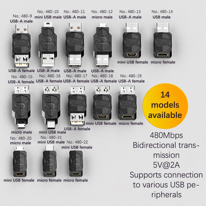 

1pc USB To Micro USB Mini USB Adapter Two Way Converter Support Charging Data Sync 480Mbps Connector Two Way Adapter 14 Models