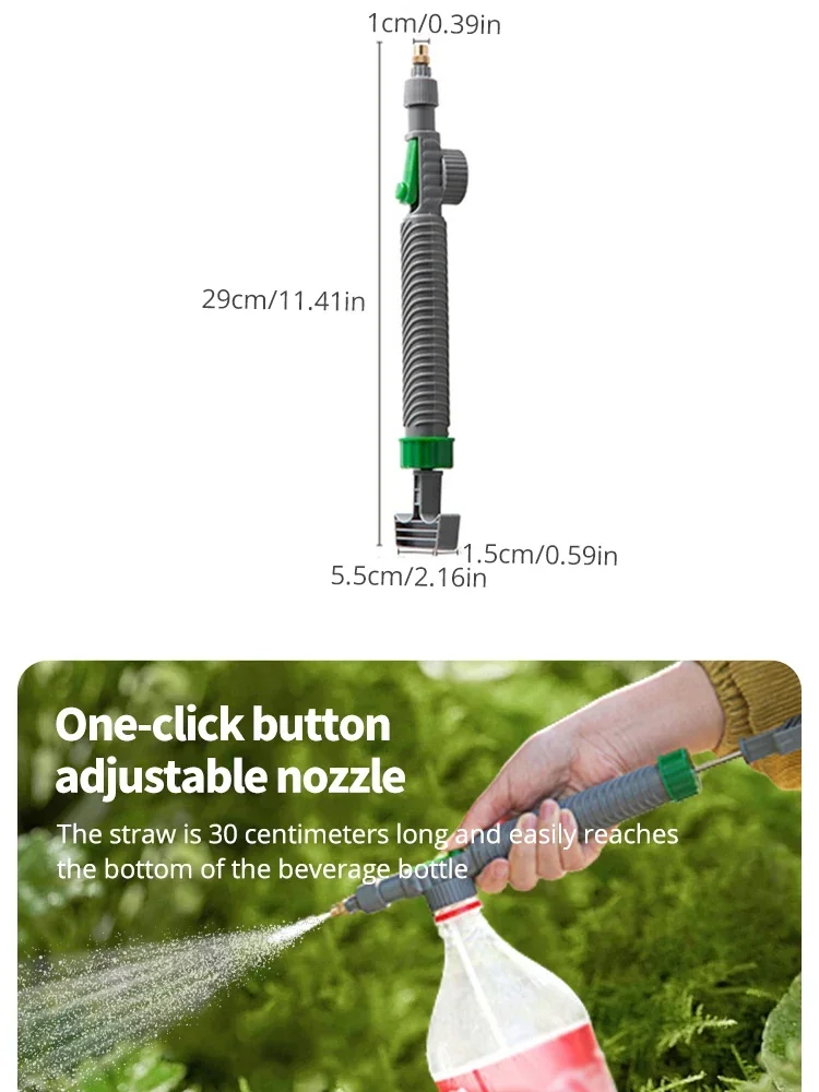 Description Picture 6 of item1 Set,Adjustable Beverage Bottle Sprayer Watering Flower SprinklerSprinkler Pressure Atomizer Nozzle Gardening Tools 
