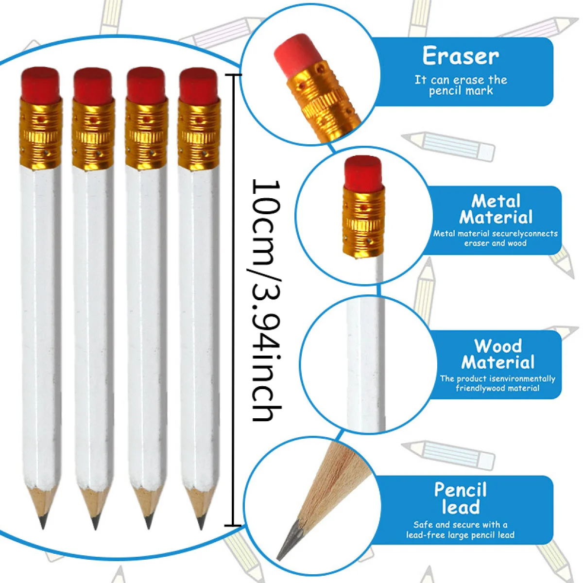 12pcs/24pcs/36pcs/48pcs drawing golf pencils with erasers hb pencils writing white pencils - 3