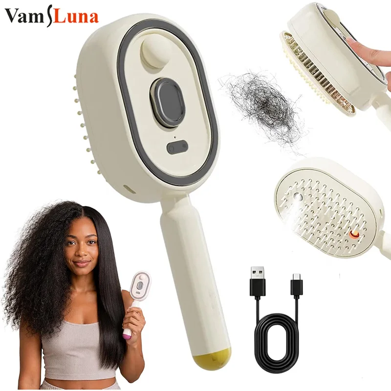 Spazzola Lisciante per Capelli con Massaggiatore per il Cuoio Capelluto, Nebulizzatore Nano, Autopulente, Districante Elettrico Ricaricabile Portatile per la Cura dei Capelli