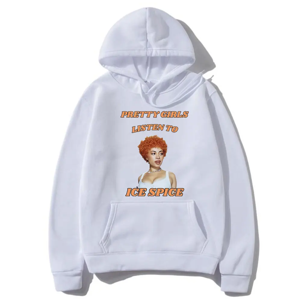 Funny Pretty Girls Listen To Ice Spice Meme Graphic Hoodie Men Women Hip Hop Fashion Hooded Pullover Male Casual Fleece Hoodies