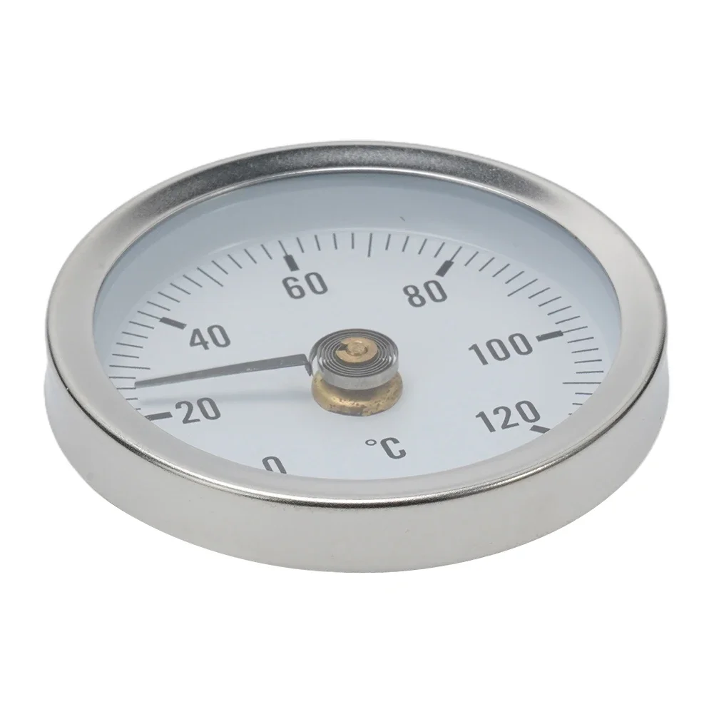 Pipe Thermometers Bimetal 0-120℃ 63mm Heating Pipe Industrial Pipeline Measuring Round Stainless Steel