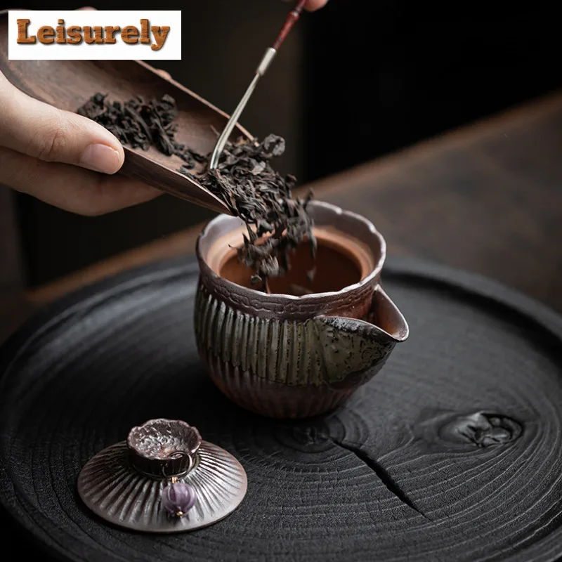 130ml Handmade Old Rock Mud Striped Hand-held Teapot Zen Tea Infuser Pot Tea Maker Kettle with Ball Hole Drinkware Collection