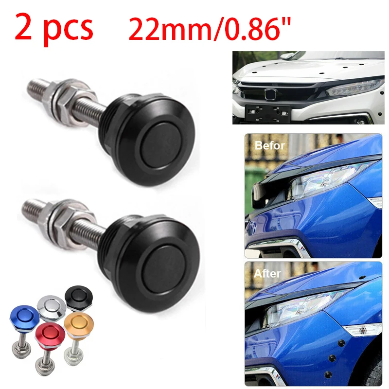 

22mm 2pcs Universal Car Push Button Bonnet Hood Pin Lock Clip Kit Quick Release Latch Engine Bonnets Accessories Car Styling