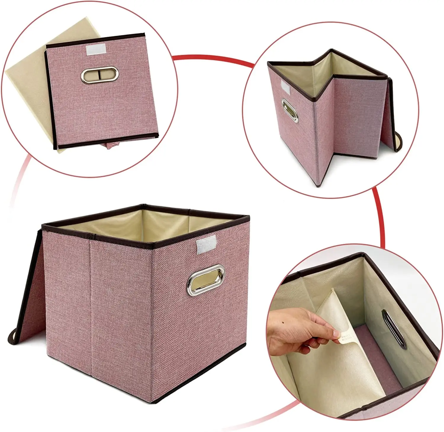 2Pcs Collapsible Storage Bins with Lid 25*25cm Linen Fabric Storage Baskets Washable Decorative Storage Box 4