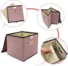 2Pcs Collapsible Storage Bins with Lid 25*25cm Linen Fabric Storage Baskets Washable Decorative Storage Box 4