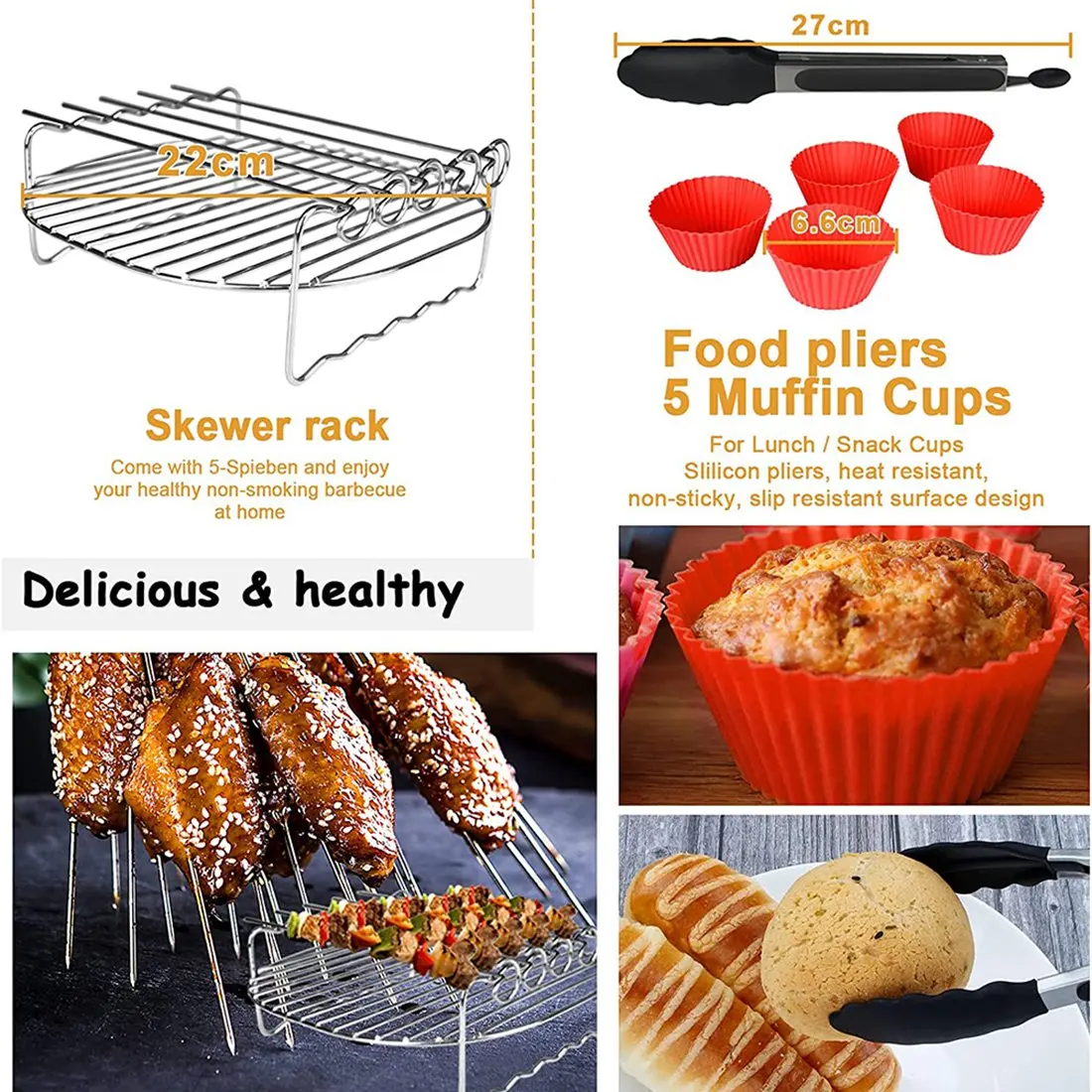 Air Fryer Accessories Square Air Fryer Accessories 9 Inch for Cosori Ninja Phillips Tower Pot Tefal Etc 5.6-7.5L Deep Basket Airfryer