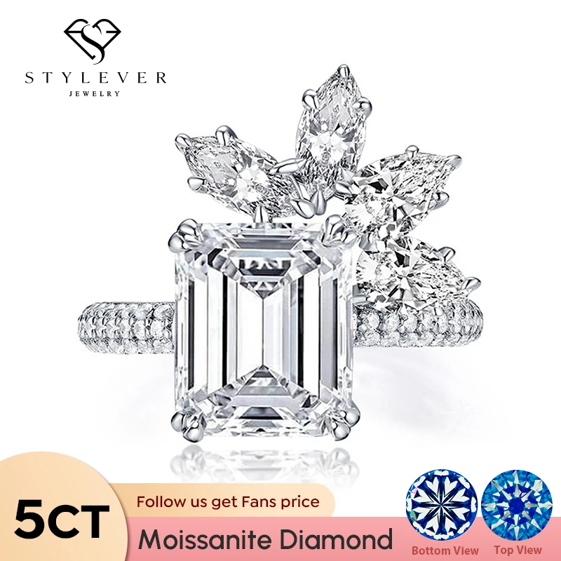 

Stylever Luxury Gig 5CT Emeralds Radiant Cut Moissanite Diamond Wedding Rectangle Rings for Women 925 Sterling Silver Jewelry