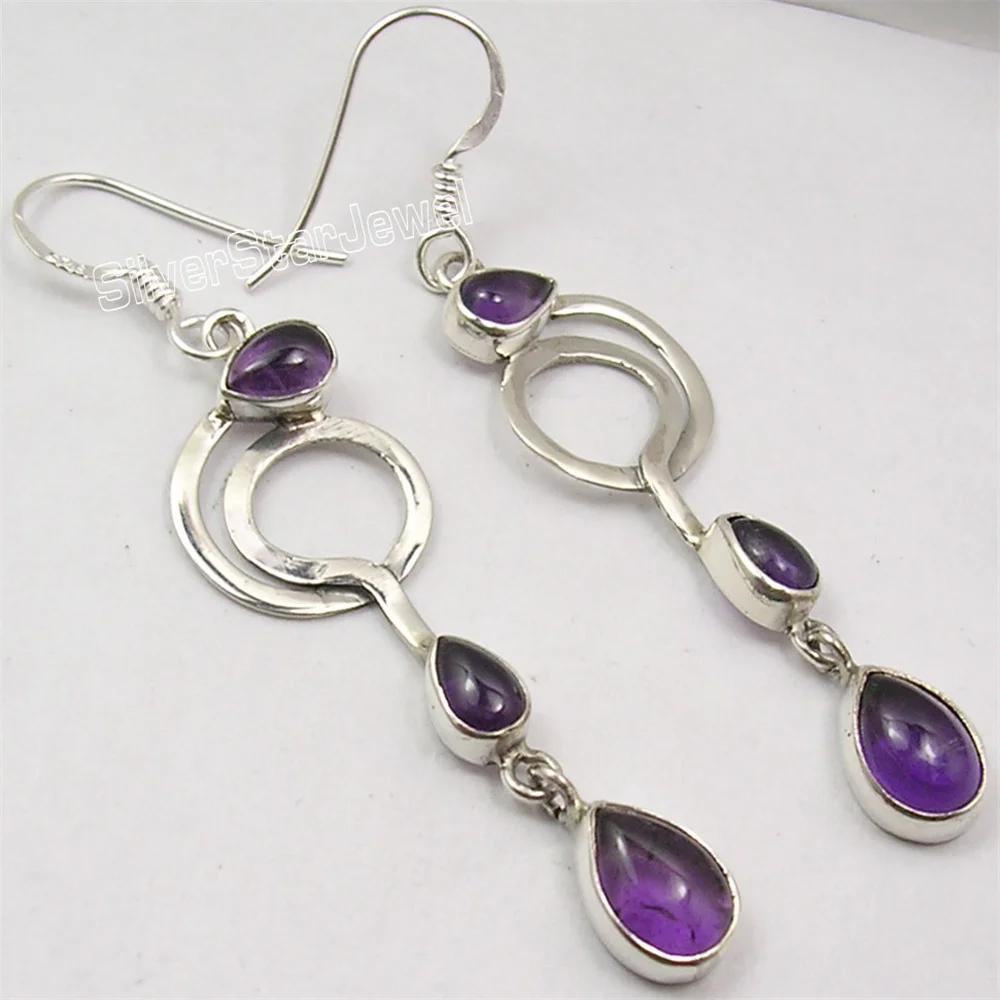 Many Color Ethnic Semi-precious Stone Dangle Earring 2.4 Inch