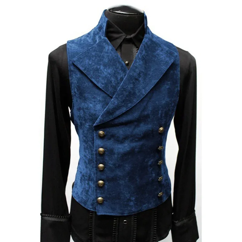 Men's Gothic Steampunk Velvet Vest Black Brown Double Breasted Stand Collar Victorian Waistcoat Stage Prom Fashion Male Clothing