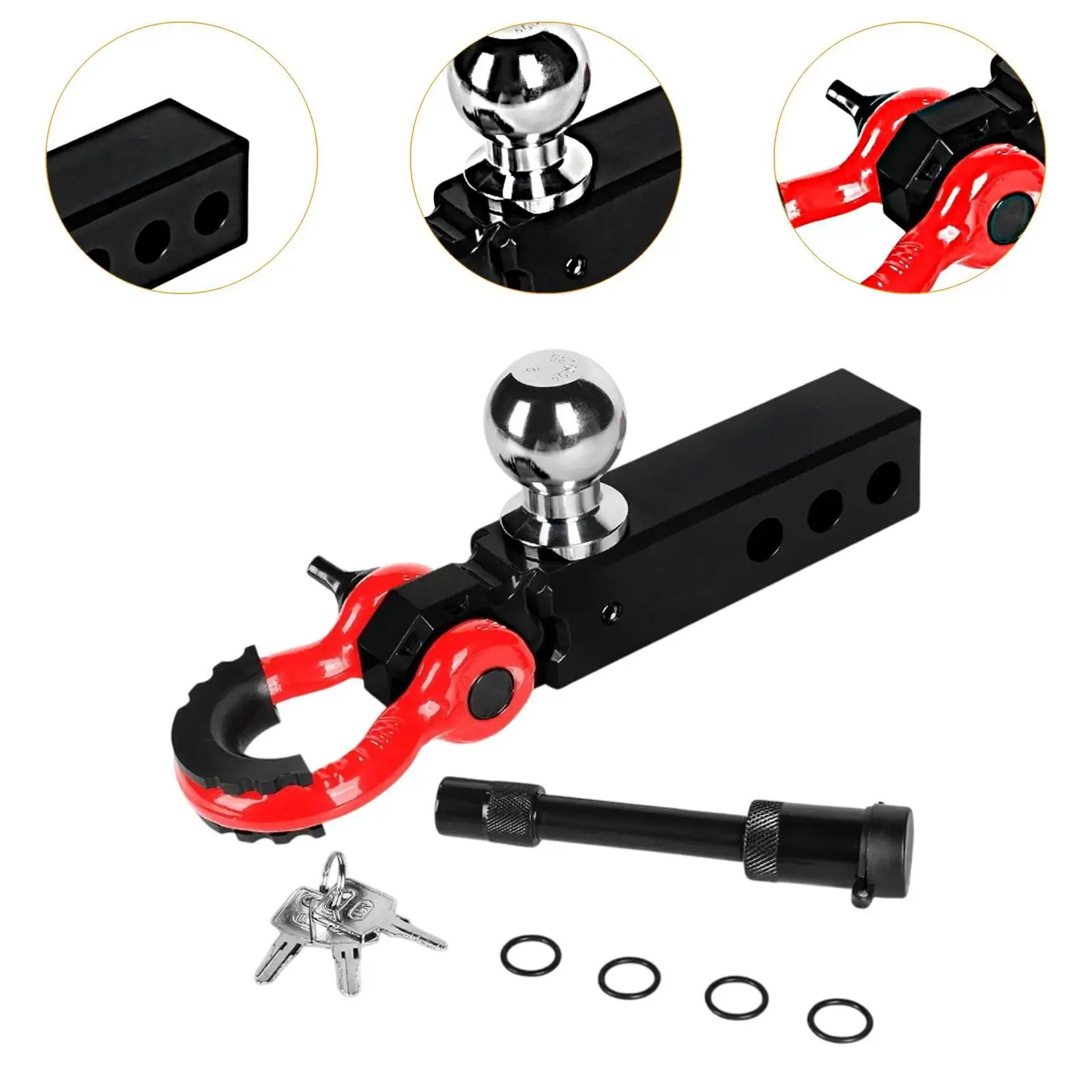 Trailer Hitch for 2 inch Receiver Black Accessory Premium with Tow Shackle for Rvs Suvs Simple Assembly Towing Accessories