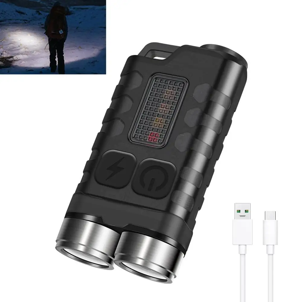 

Мини-брелок, фонарик, Многофункциональный Usb-c перезаряжаемый, красный, синий, предупреждающий Магнитный фонарик, 12-уровневый портативный фонарик
