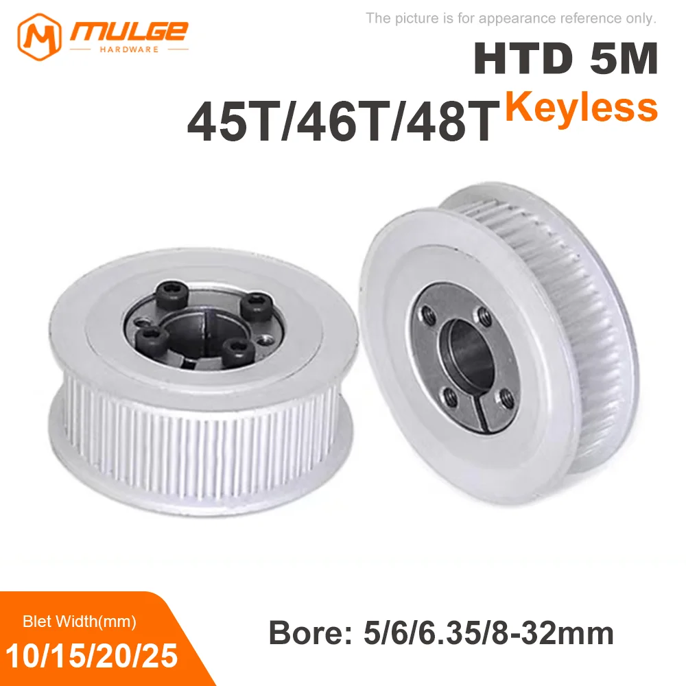 

HTD5M 45T/46T/48Teeth Timing Pulley Keyless Bushing Bore 5/6/6.35/8-32 mm 5M Synchronous Wheel For Belt Width 10/15/20/25mm