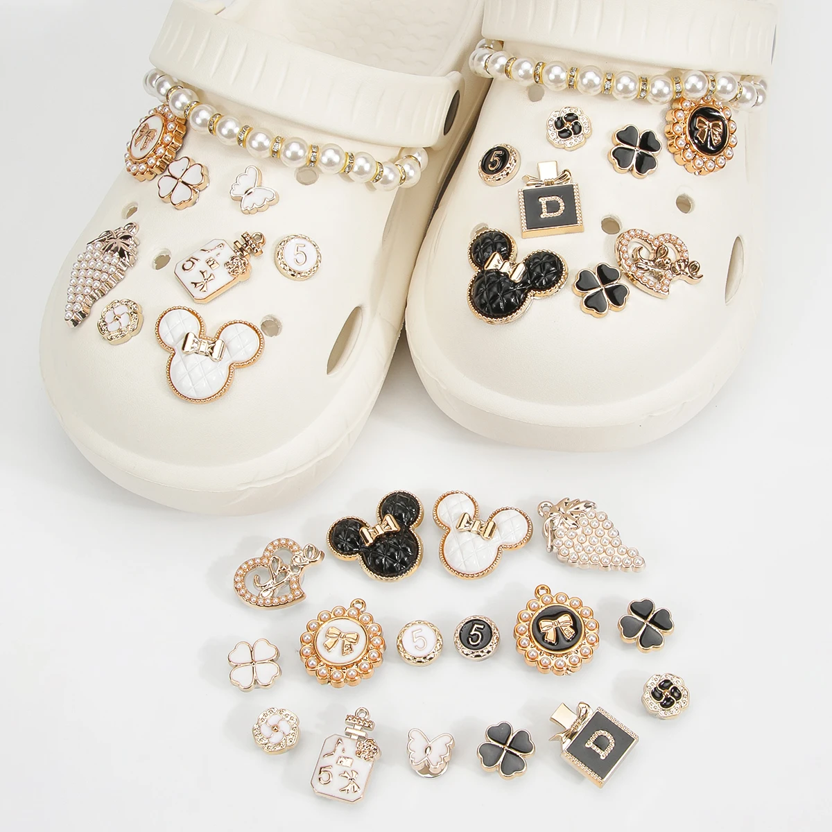 �18-Piece Golden Bear & Bunny Shoe Charms – Detachable Bling Flower Clips for Women’s DIY Shoes & Party Decoration