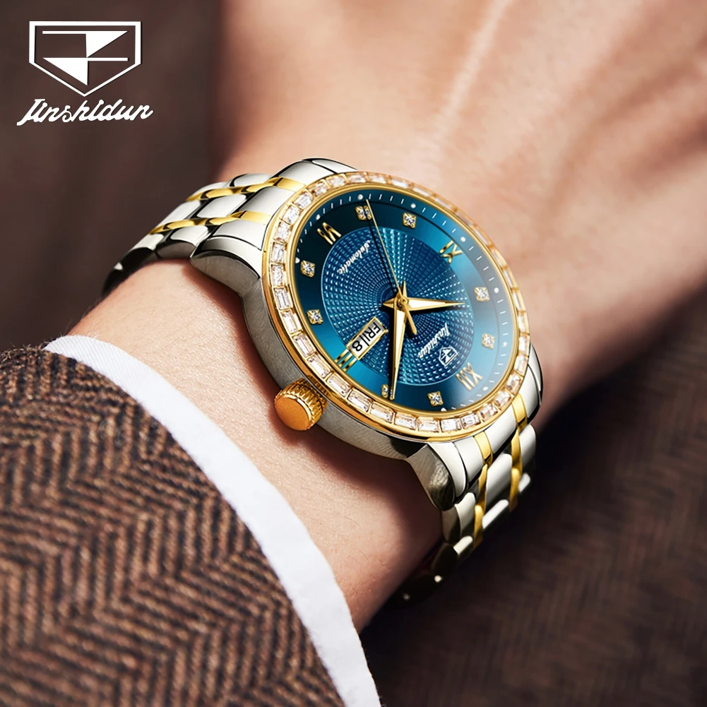 JSDUN 8959 Man Watch Classic Diamond Scale Mechanical Watch For Men Top Brand Week Date Display Luxury Wristwatch Waterproof